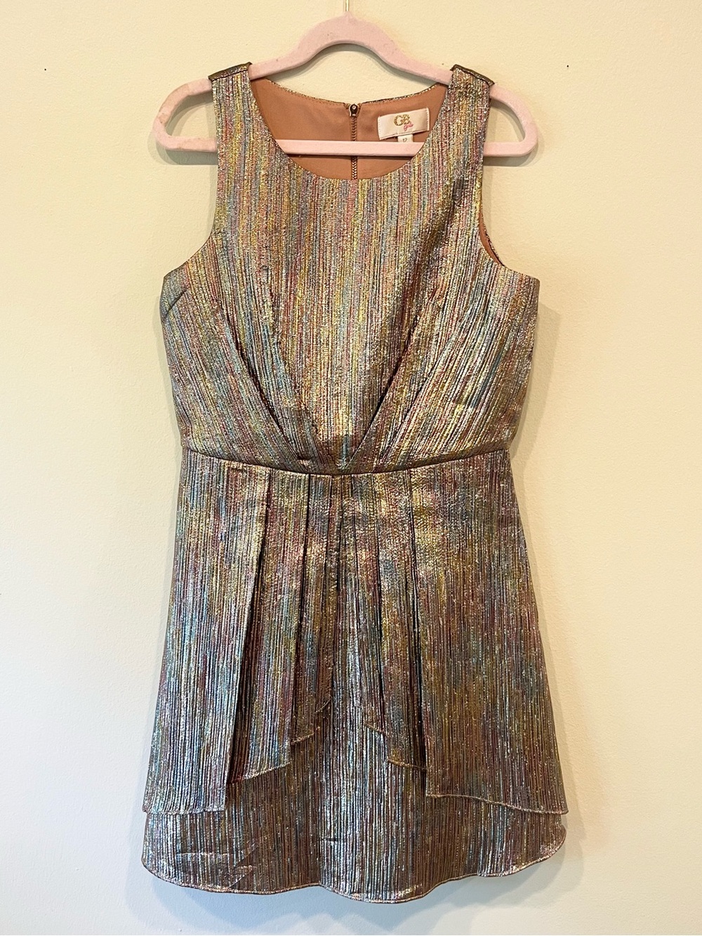 GB girls Metallic Multi-Tone Pleated Party Dress